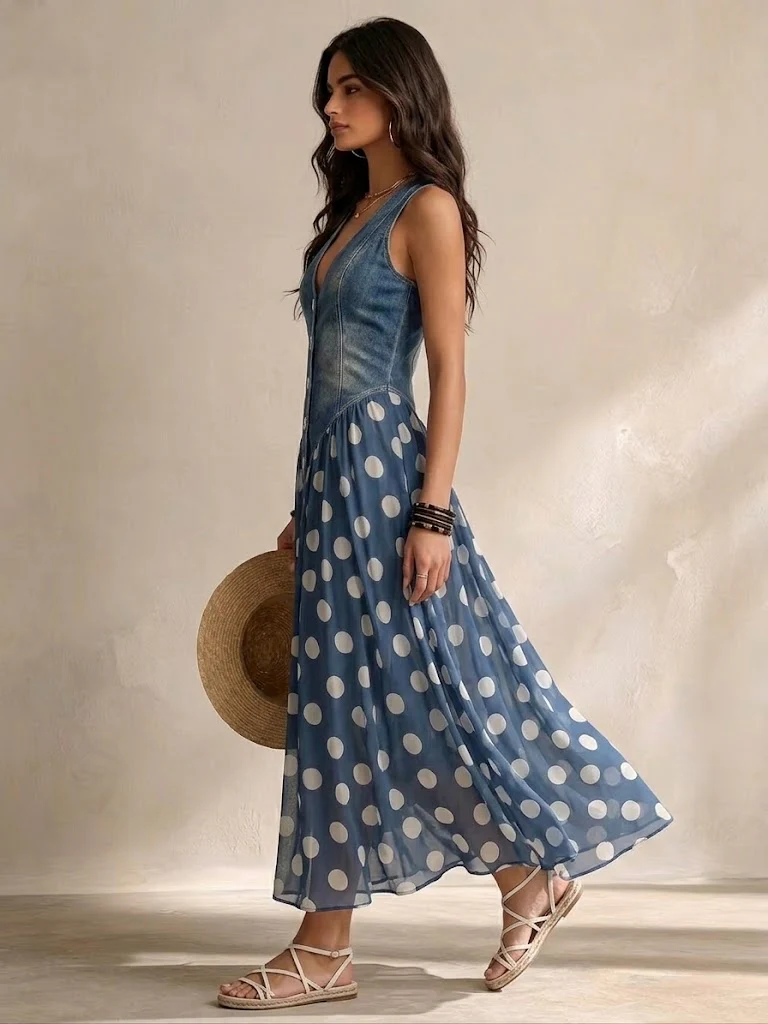 Ameliora - Polka-Dot-Kleid im Materialmix