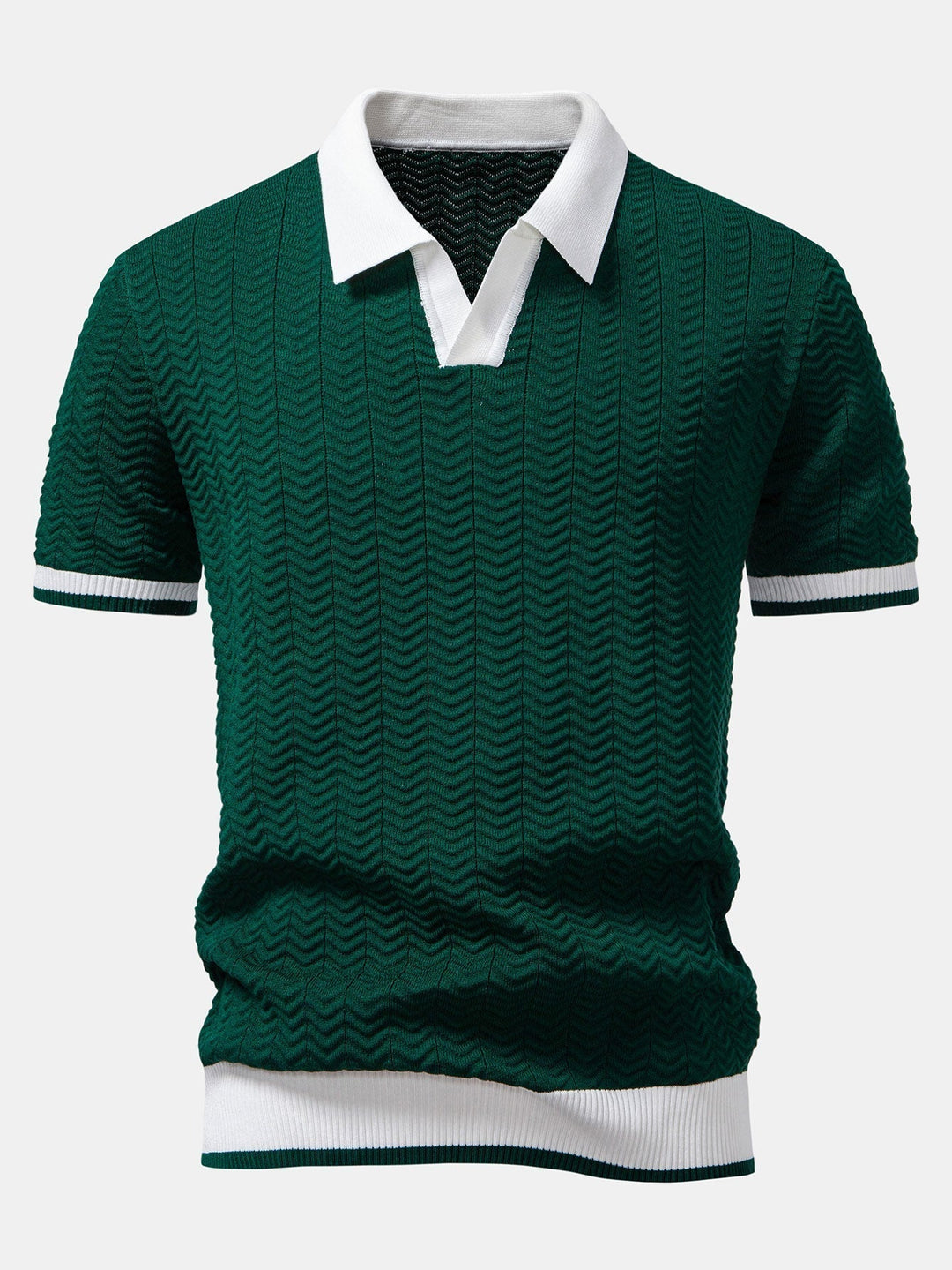 Arleno - Strukturiertes Strickpoloshirt mit V-Ausschnitt