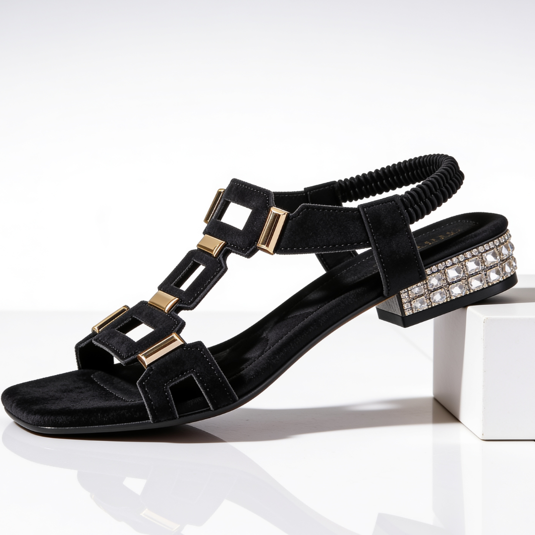 Marcella - kristallverzierte Slingback-Sandalen mit Blockabsatz