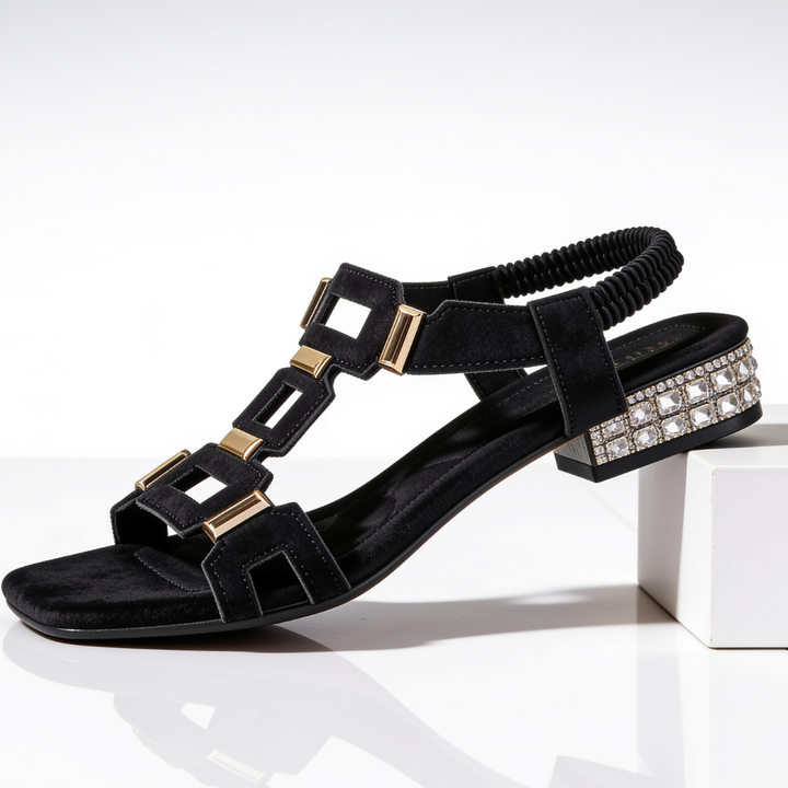 Marcella - kristallverzierte Slingback-Sandalen mit Blockabsatz
