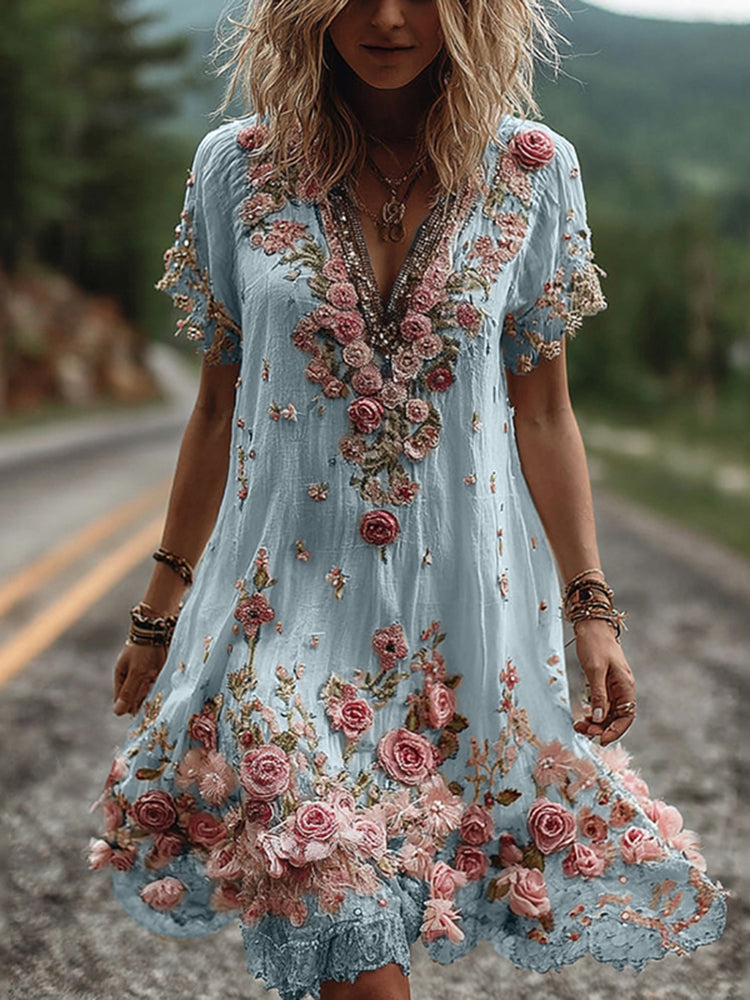 Giselda - blumenbesticktes Kleid