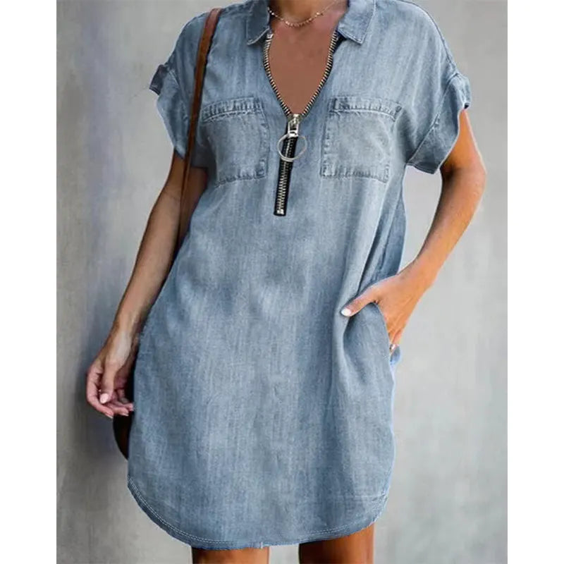 Genevalle - Lässiges Chambray-Kleid mit Taschen