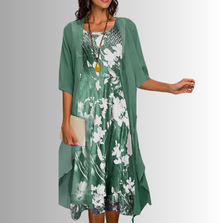 Delavelle - Elegantes Midi-Kleid-Set im Lagenlook