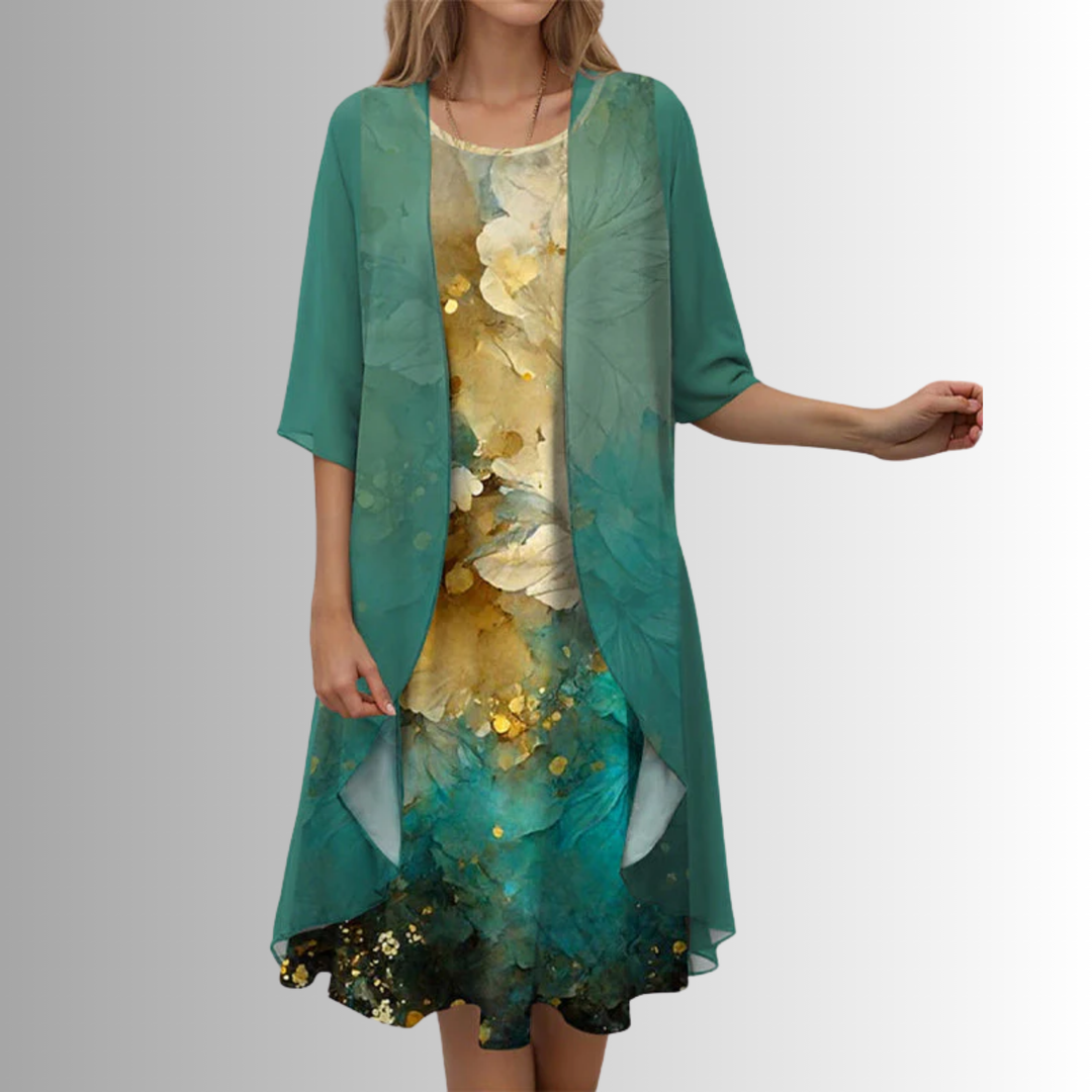 Delavelle - Elegantes Midi-Kleid-Set im Lagenlook