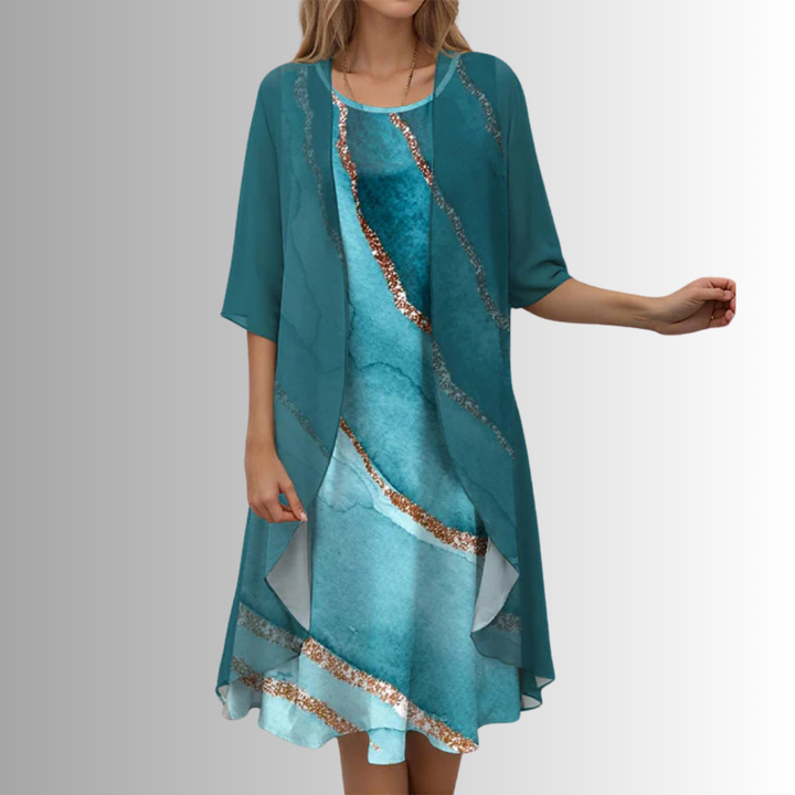 Delavelle - Elegantes Midi-Kleid-Set im Lagenlook