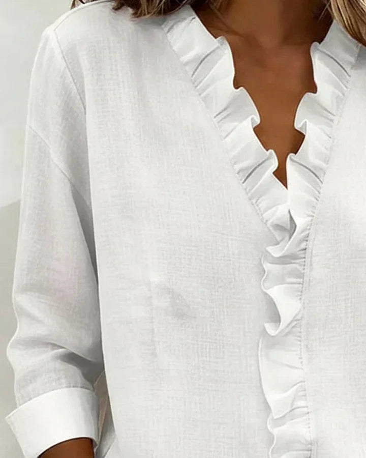 Maeryn - Premium Rüschen-Shirt mit V-Ausschnitt
