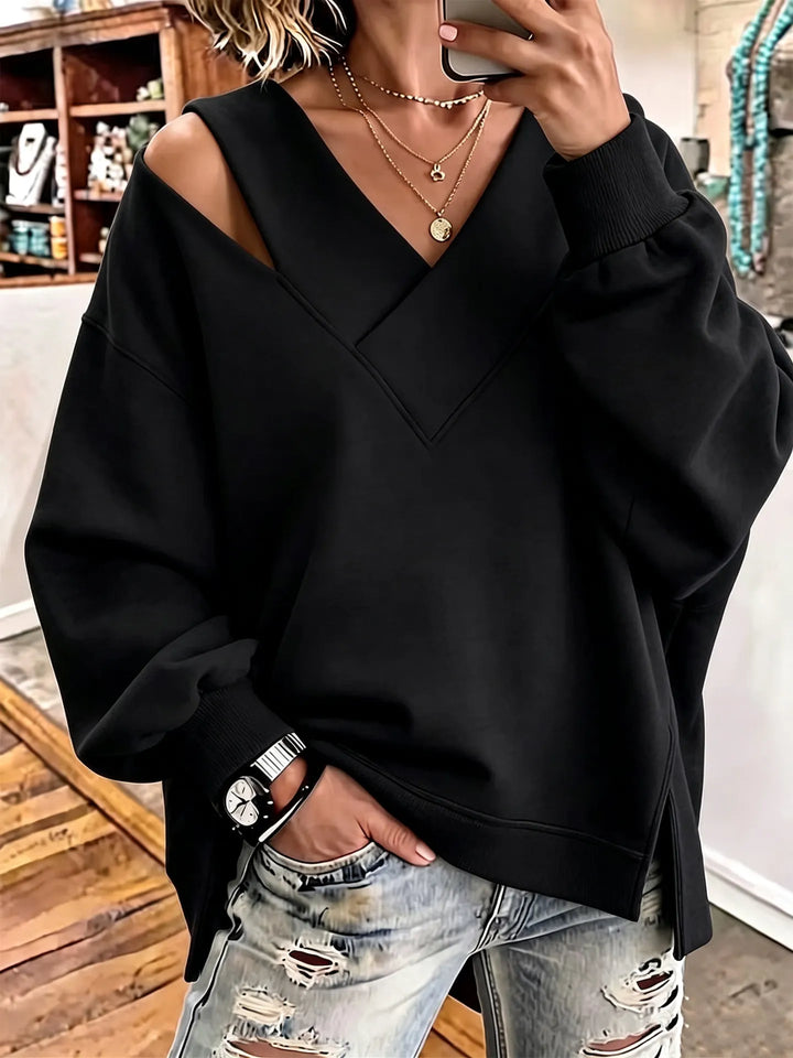 Aurelia - Soft-Touch-Sweatshirt mit V-Ausschnitt und Cut-out-Details