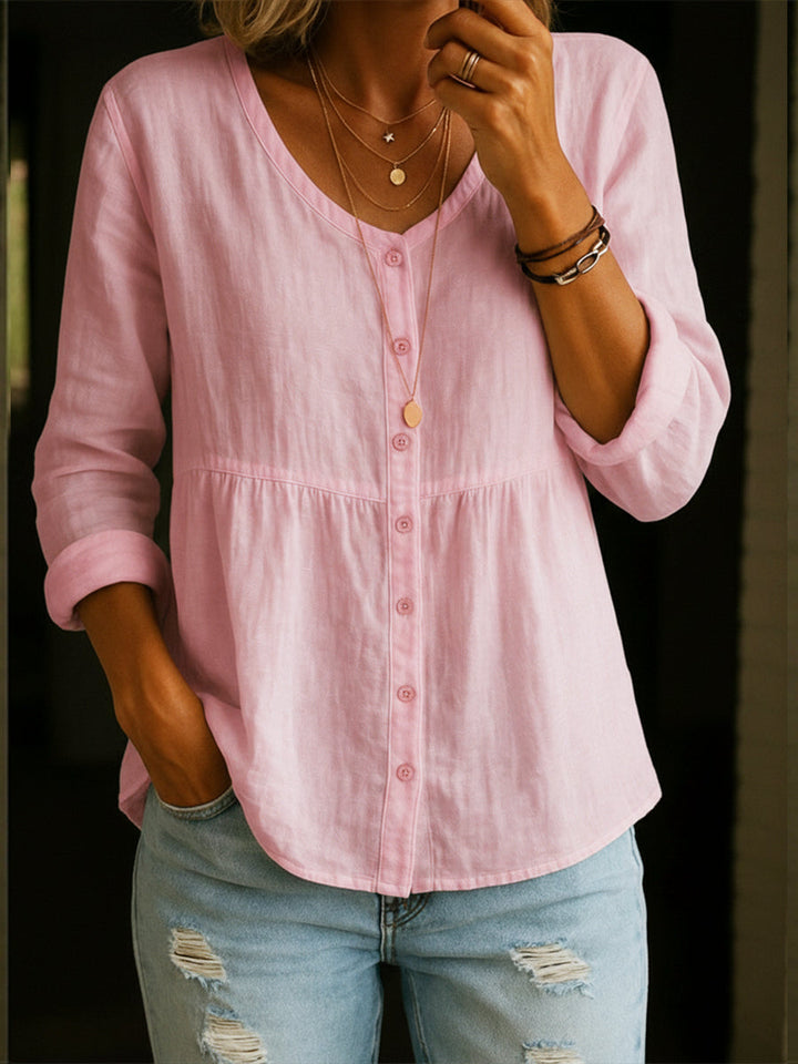 Elinna - V-Ausschnitt-Shirt mit Knopfleiste