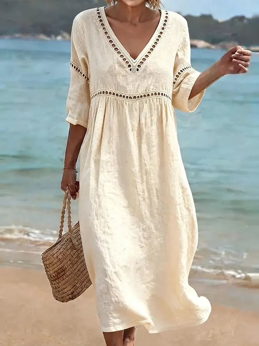 Quessia - Soft-Touch-Kleid mit V-Ausschnitt