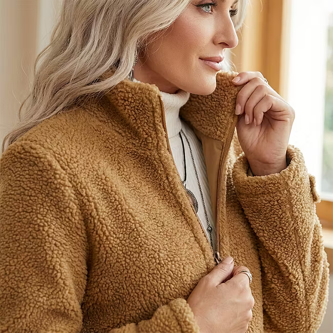 Lana - Strukturierte mittellange Jacke mit Reißverschluss