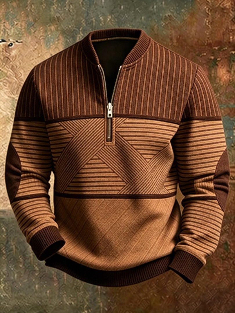 Gaelvick - Pullover mit kontrastierendem Muster und 1/4-Reißverschluss