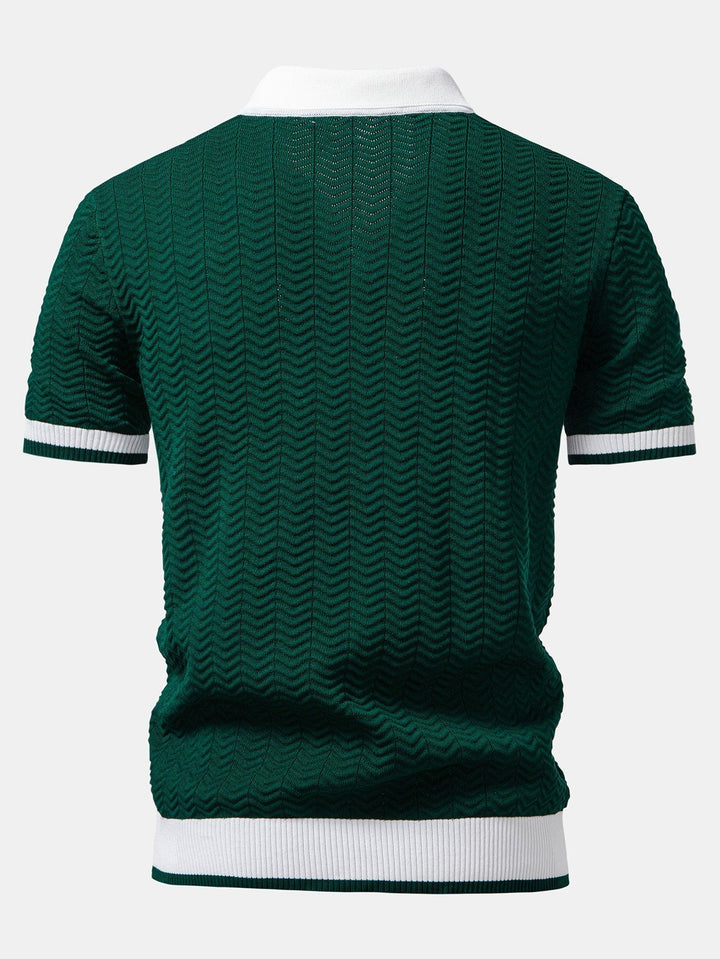 Arleno - Strukturiertes Strickpoloshirt mit V-Ausschnitt