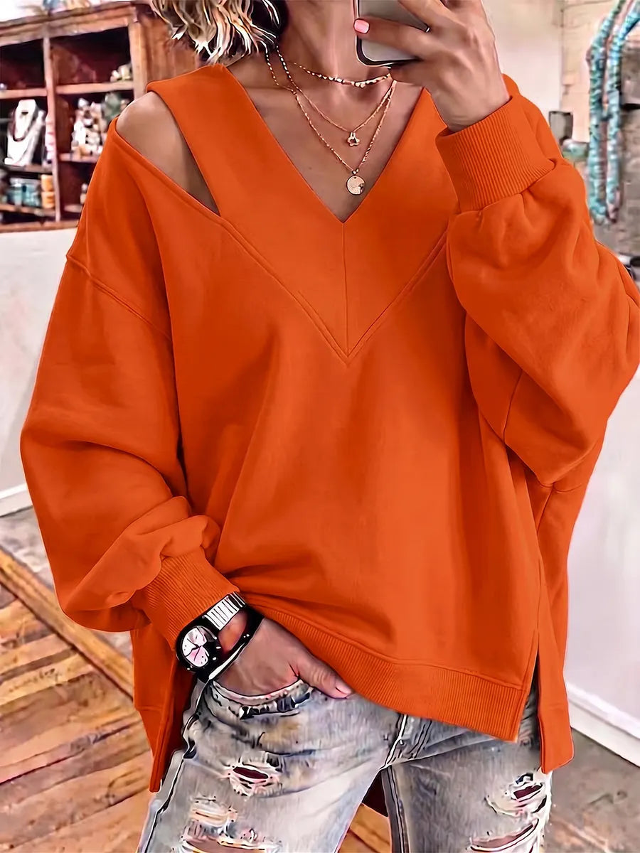 Aurelia - Soft-Touch-Sweatshirt mit V-Ausschnitt und Cut-out-Details
