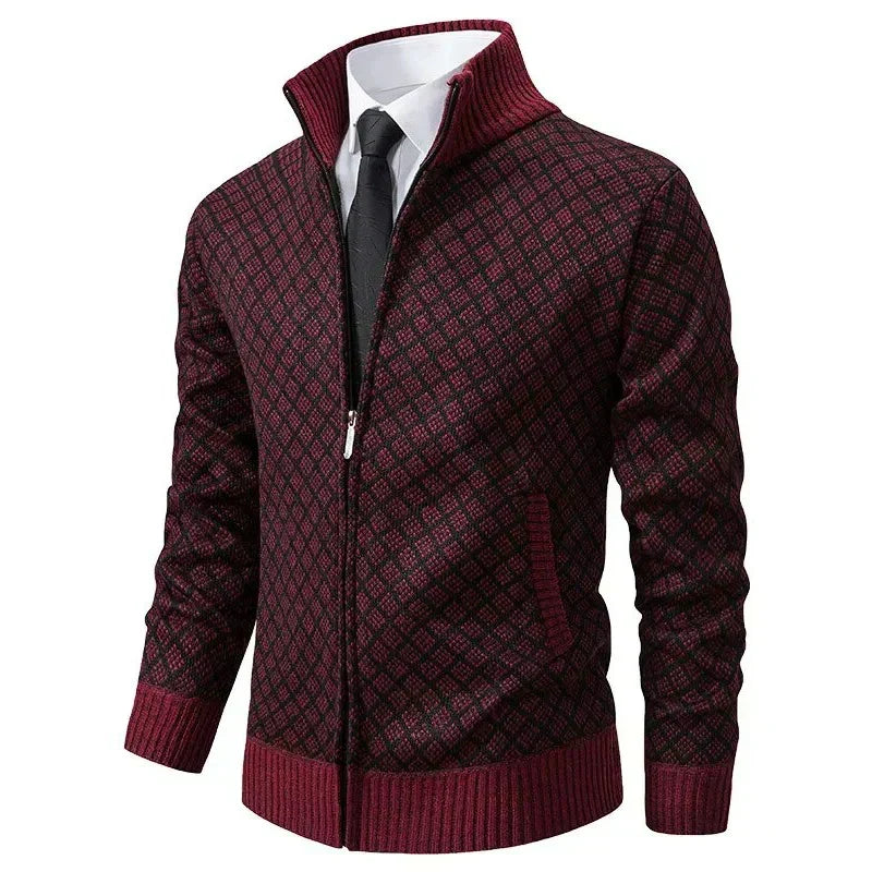 Aris - Gemusterte Strickjacke mit durchgehendem Reißverschluss