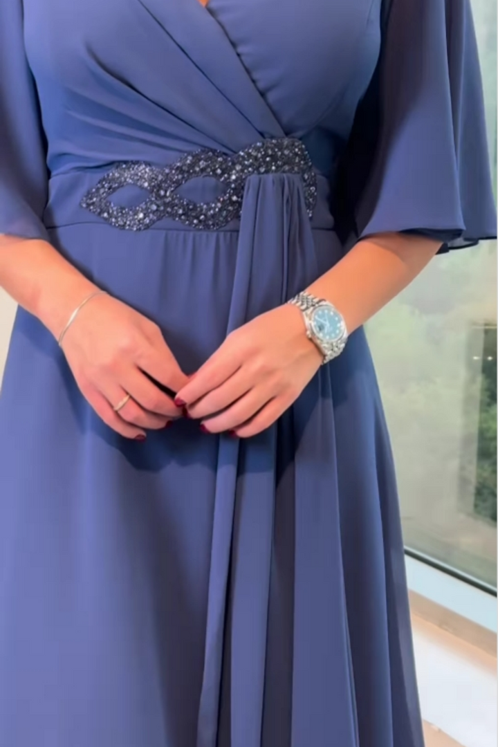 Celinette - Maxikleid aus Chiffon mit kristallbesetzter Taille