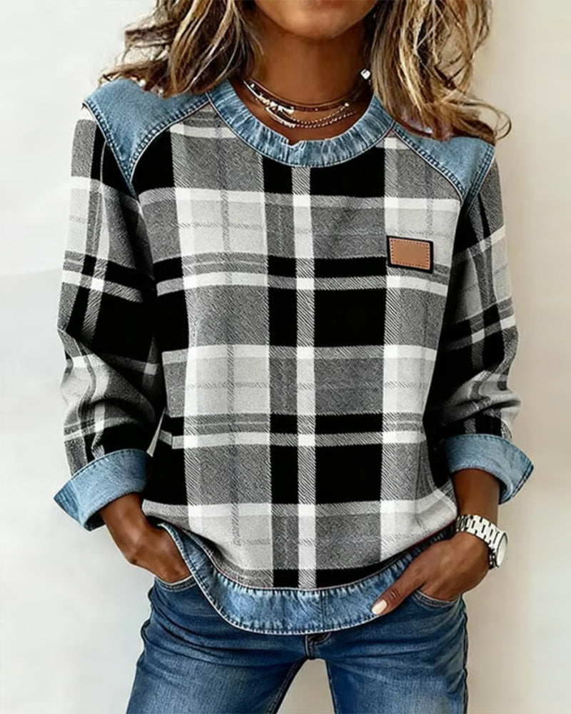 Adair - Lässiges Karo-Sweatshirt mit Rundhalsausschnitt