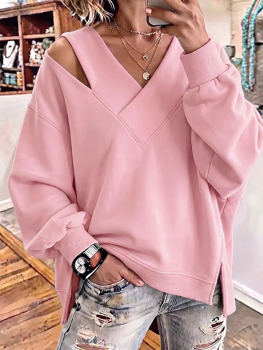Aurelia - Soft-Touch-Sweatshirt mit V-Ausschnitt und Cut-out-Details