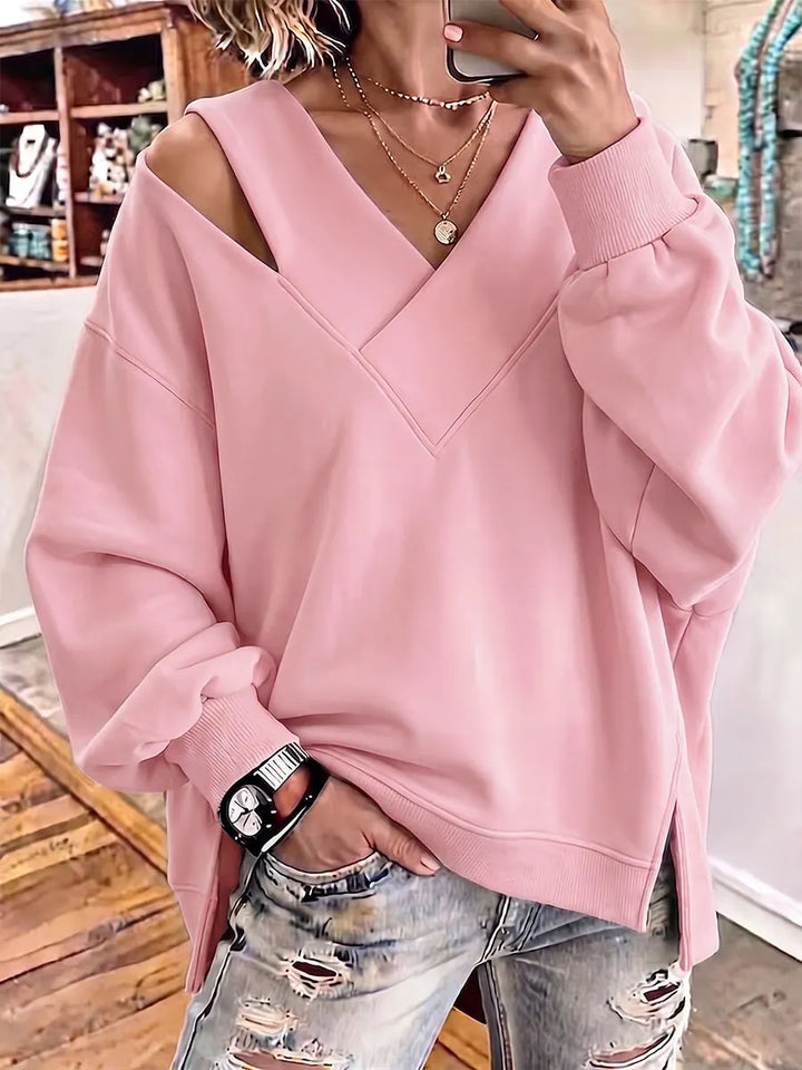 Aurelia - Soft-Touch-Sweatshirt mit V-Ausschnitt und Cut-out-Details