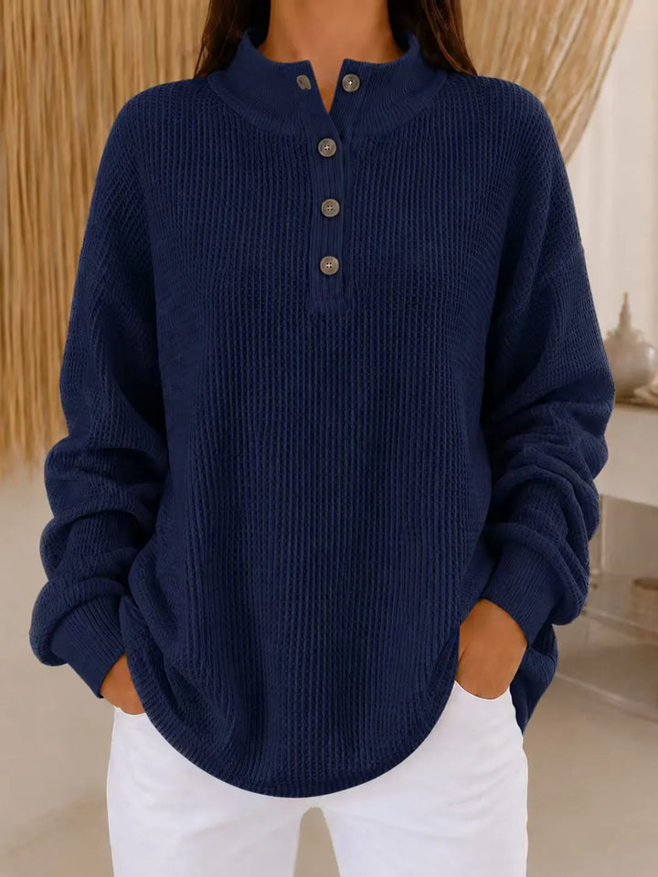 Belliora - Strukturstrick-Pullover mit Henley-Ausschnitt
