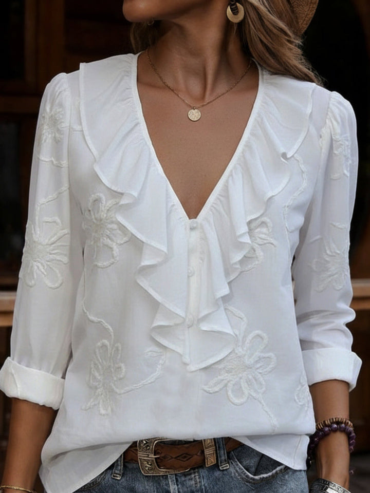 Nalevia - Soft-Touch-Langarmshirt mit V-Ausschnitt