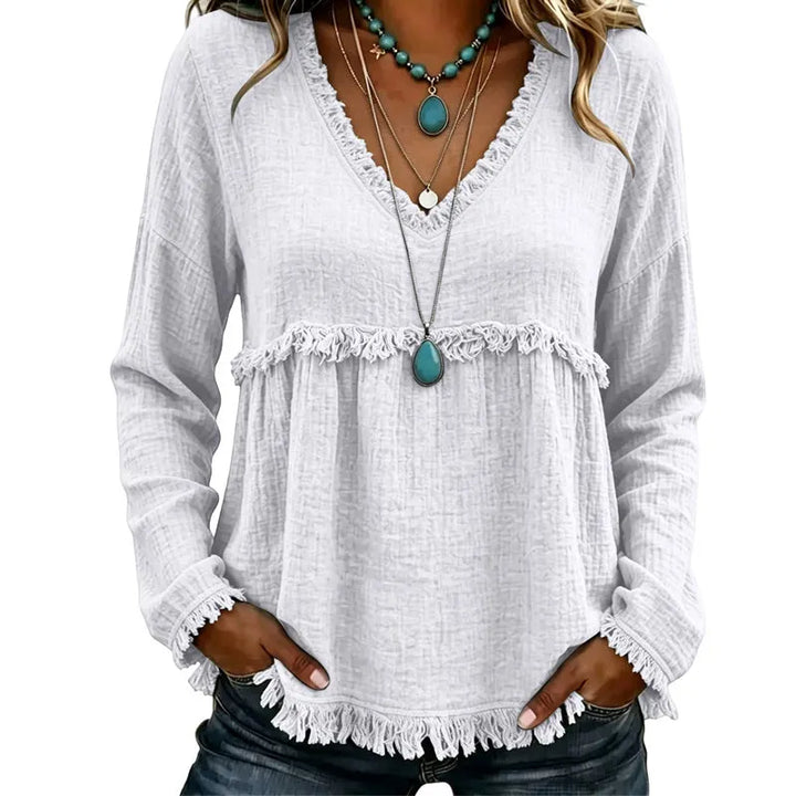 Ariselle - Bluse mit Fransenbesatz und V-Ausschnitt