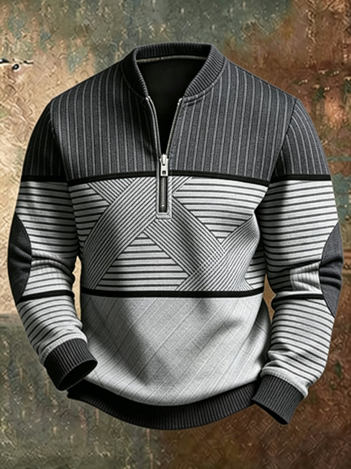 Gaelvick - Pullover mit kontrastierendem Muster und 1/4-Reißverschluss