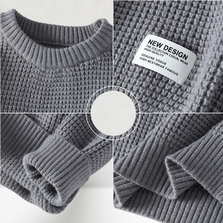 Eldric - Rundhals-Pullover aus Waffelstrick