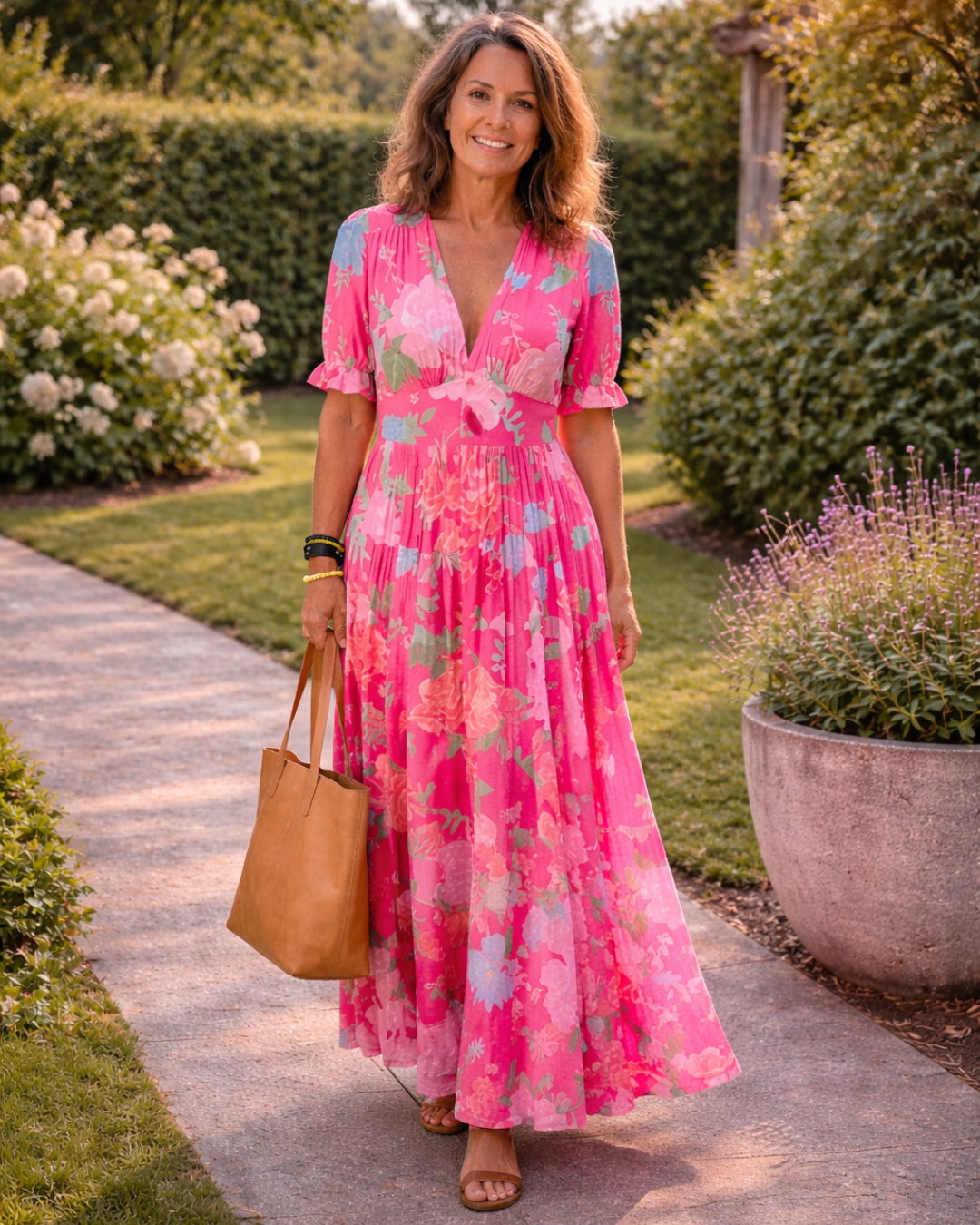 Adelisse - Florales Plissé-Maxikleid