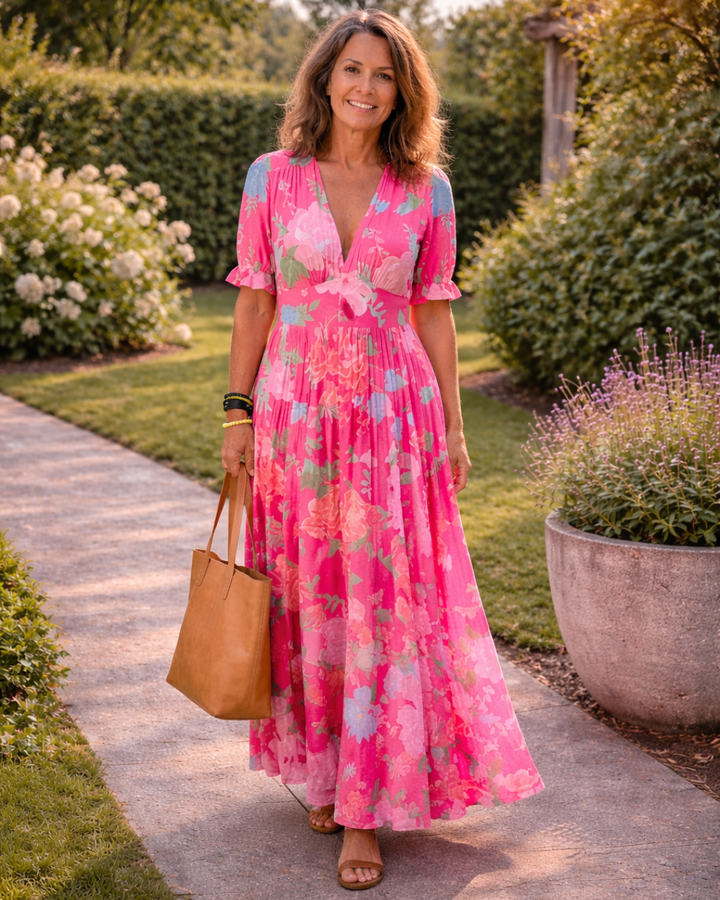 Adelisse - Florales Plissé-Maxikleid