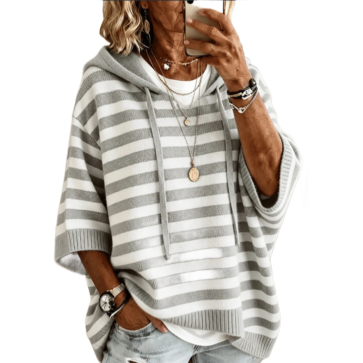 Leontine - gestreifter Strick-Kapuzenpullover