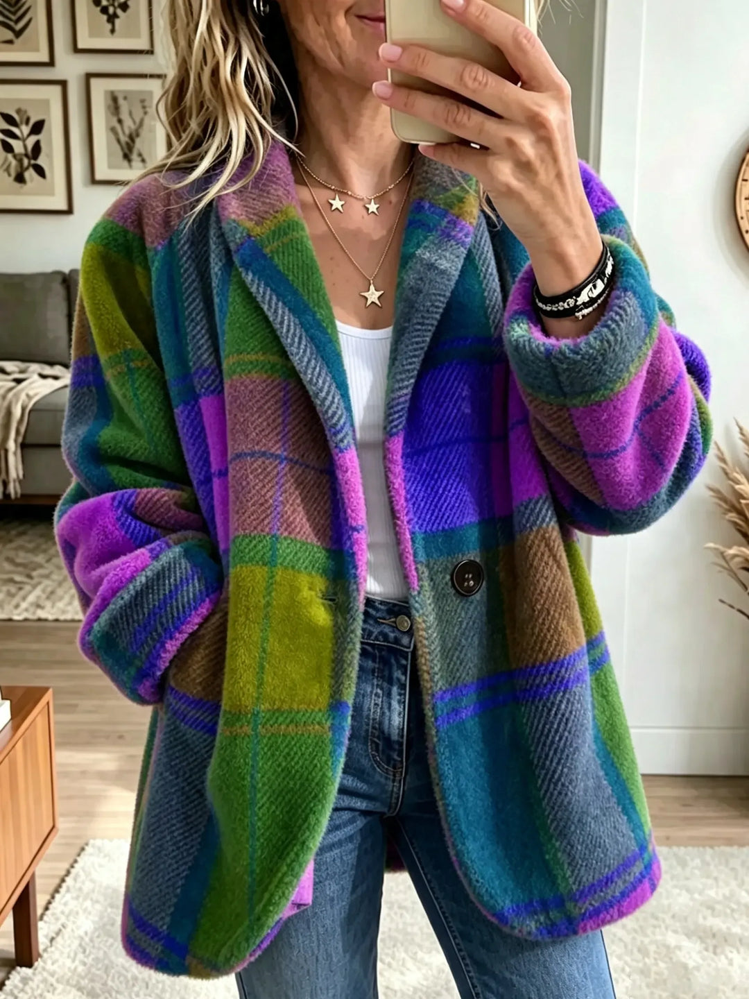 Apollonia - plüschige Oversize-Karo-Jacke