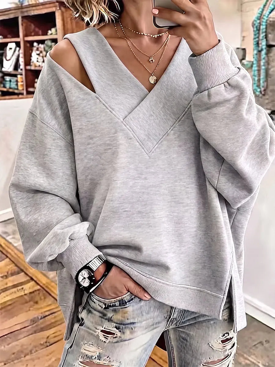 Aurelia - Soft-Touch-Sweatshirt mit V-Ausschnitt und Cut-out-Details
