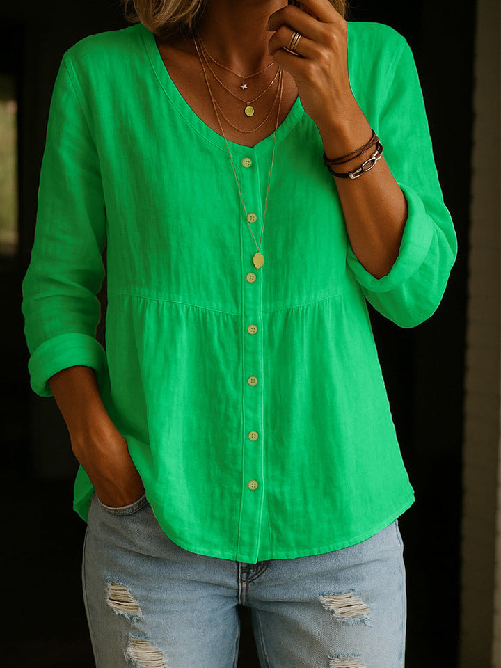 Elinna - V-Ausschnitt-Shirt mit Knopfleiste