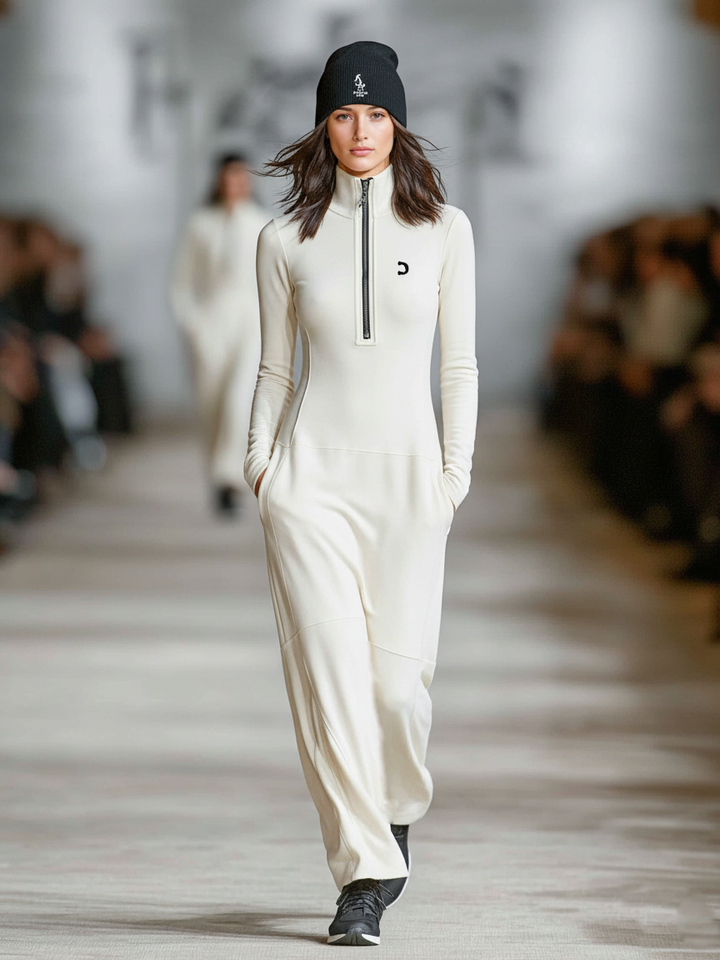 Elise - Soft-Touch-Maxikleid mit Stehkragen und Reißverschluss