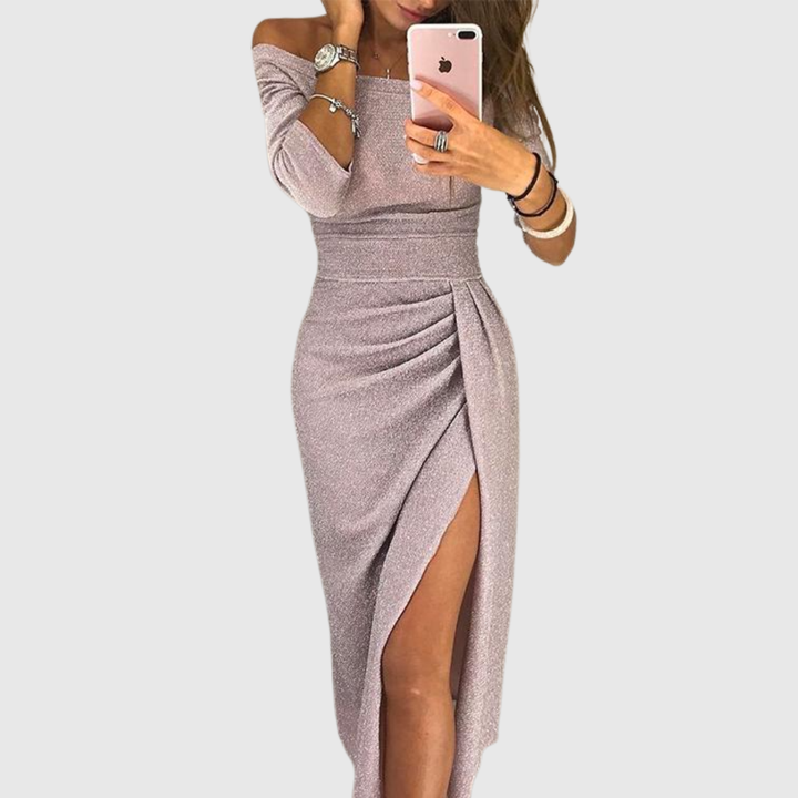 Lylah - Drapiertes Neckholder-Maxikleid