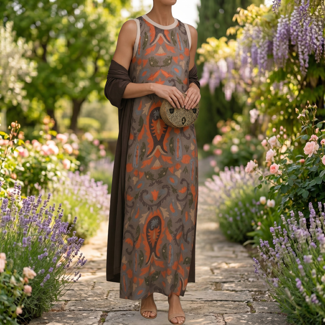 Lilith - Zweiteiliges Set mit bedrucktem Midikleid und langem Cardigan