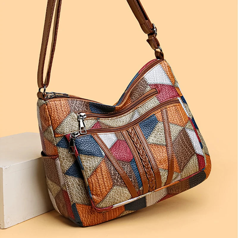 Lauranique - Patchwork-Umhängetasche mit weicher Haptik