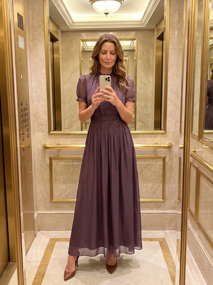 Jovelle - Soft-Touch Plissé-Maxikleid