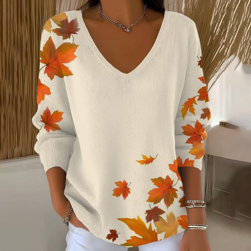 Carivella - Locker geschnittener Strickpullover mit Ahornblatt