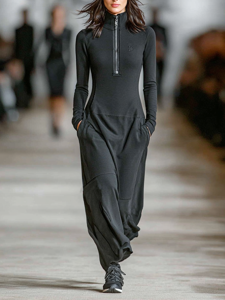 Elise - Soft-Touch-Maxikleid mit Stehkragen und Reißverschluss