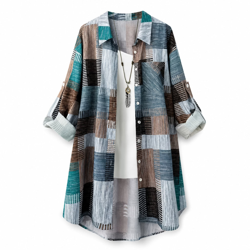 Nia - Patchwork-Print Langarm-Hemdjacke