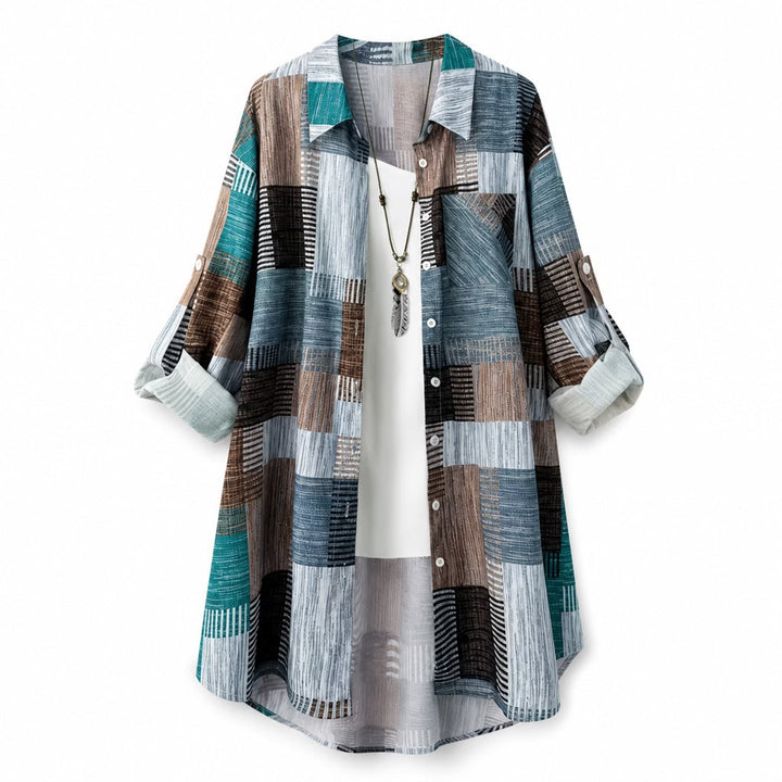 Nia - Patchwork-Print Langarm-Hemdjacke