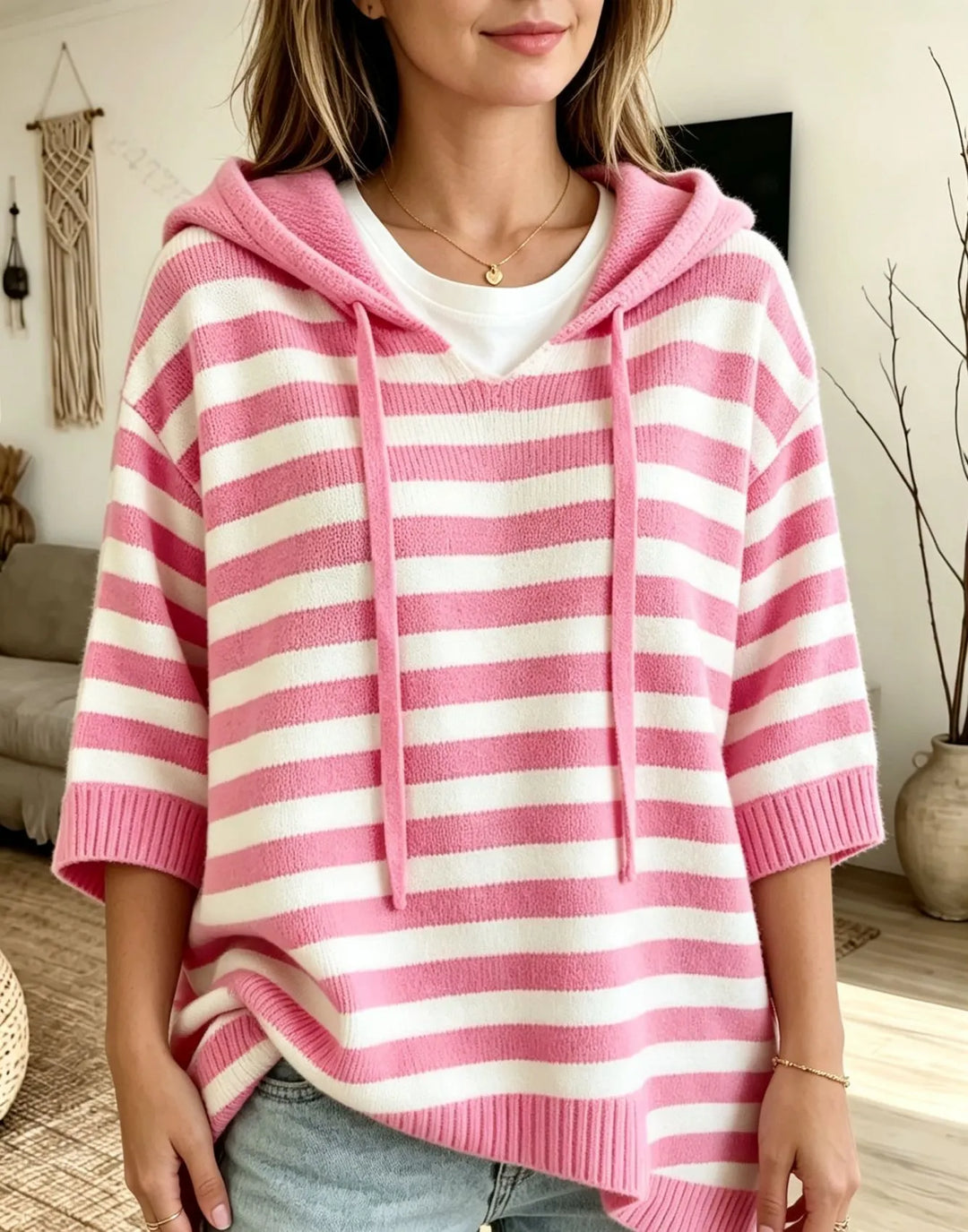 Leontine - gestreifter Strick-Kapuzenpullover
