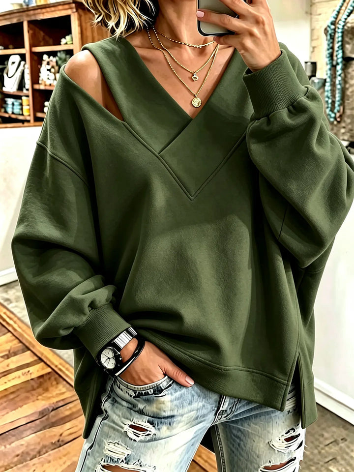 Aurelia - Soft-Touch-Sweatshirt mit V-Ausschnitt und Cut-out-Details