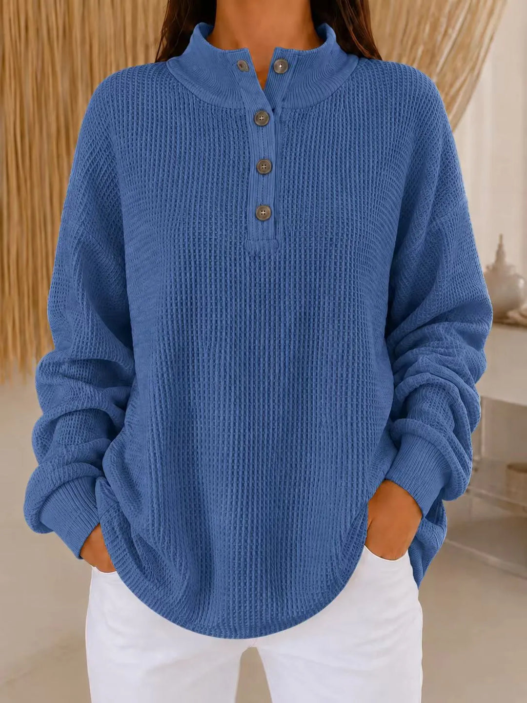 Belliora - Strukturstrick-Pullover mit Henley-Ausschnitt