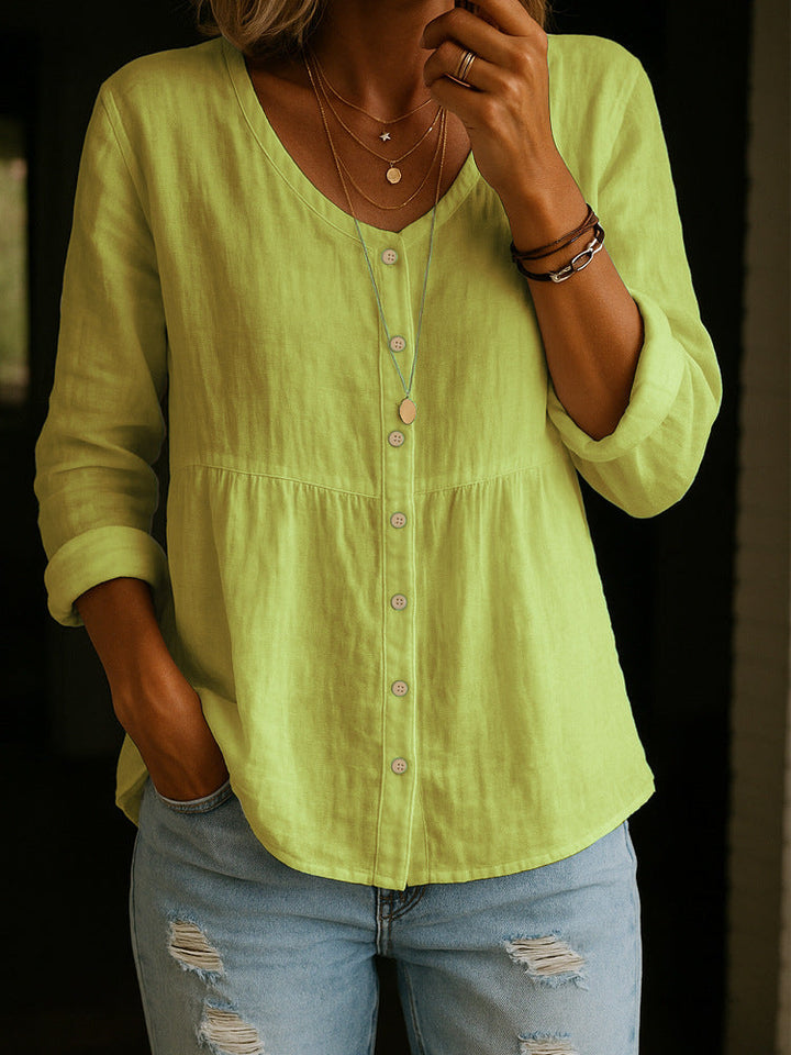 Elinna - V-Ausschnitt-Shirt mit Knopfleiste