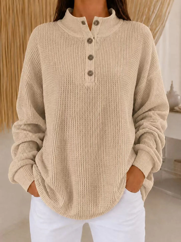 Belliora - Strukturstrick-Pullover mit Henley-Ausschnitt