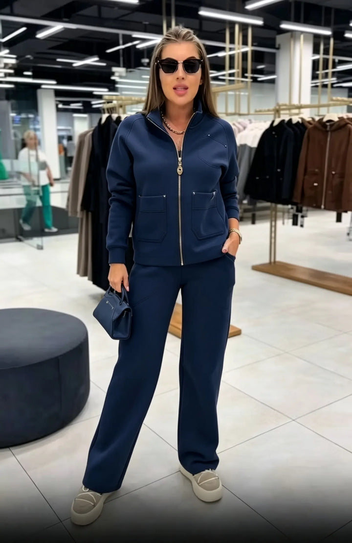 Floranique - Zweiteiliges Set mit weicher Haptik aus kurzer Jacke mit Reißverschluss und weiter Hose