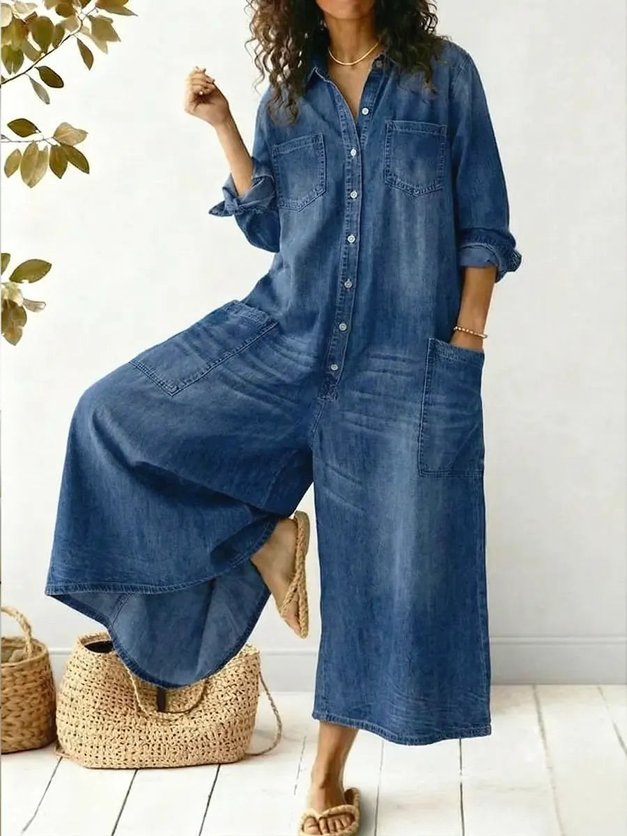 Aminta - weitbeiniger Denim-Jumpsuit