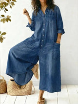Aminta - weitbeiniger Denim-Jumpsuit
